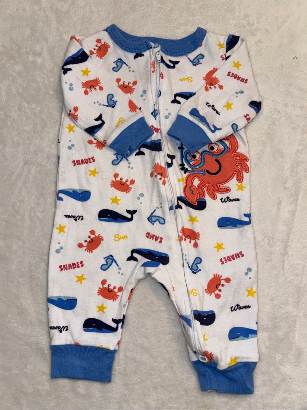 (2 for $10) koala baby Blue & White Ocean Print Baby One-Piece Zipper sleeper